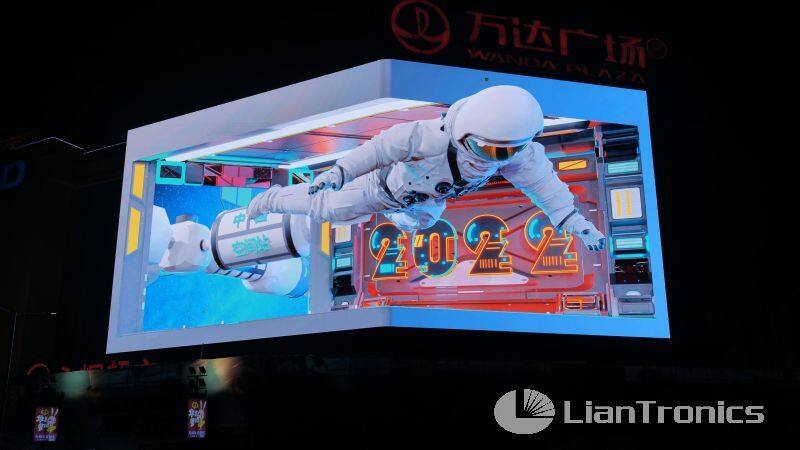 «3D» астронавт запускает светодиодную стену LianTronics на  Ванда Плаза, Ваньчжоу, Чунцин